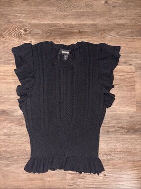 Express Black Knit Top with Ruffle Sleeves
